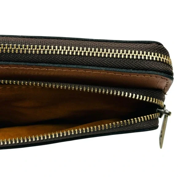 Patricia Nash Varone Fullgrain Leather Wristlet Signature Map Print Brown Clutch - Picture 10 of 15